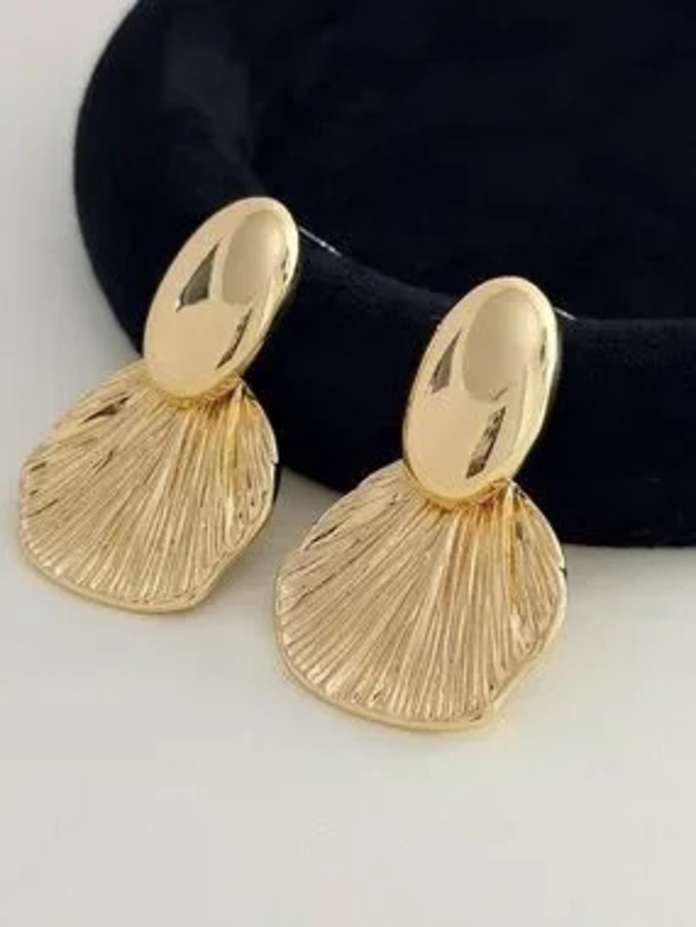 Anthropologie Gold Textured Shell Drop Earrings
